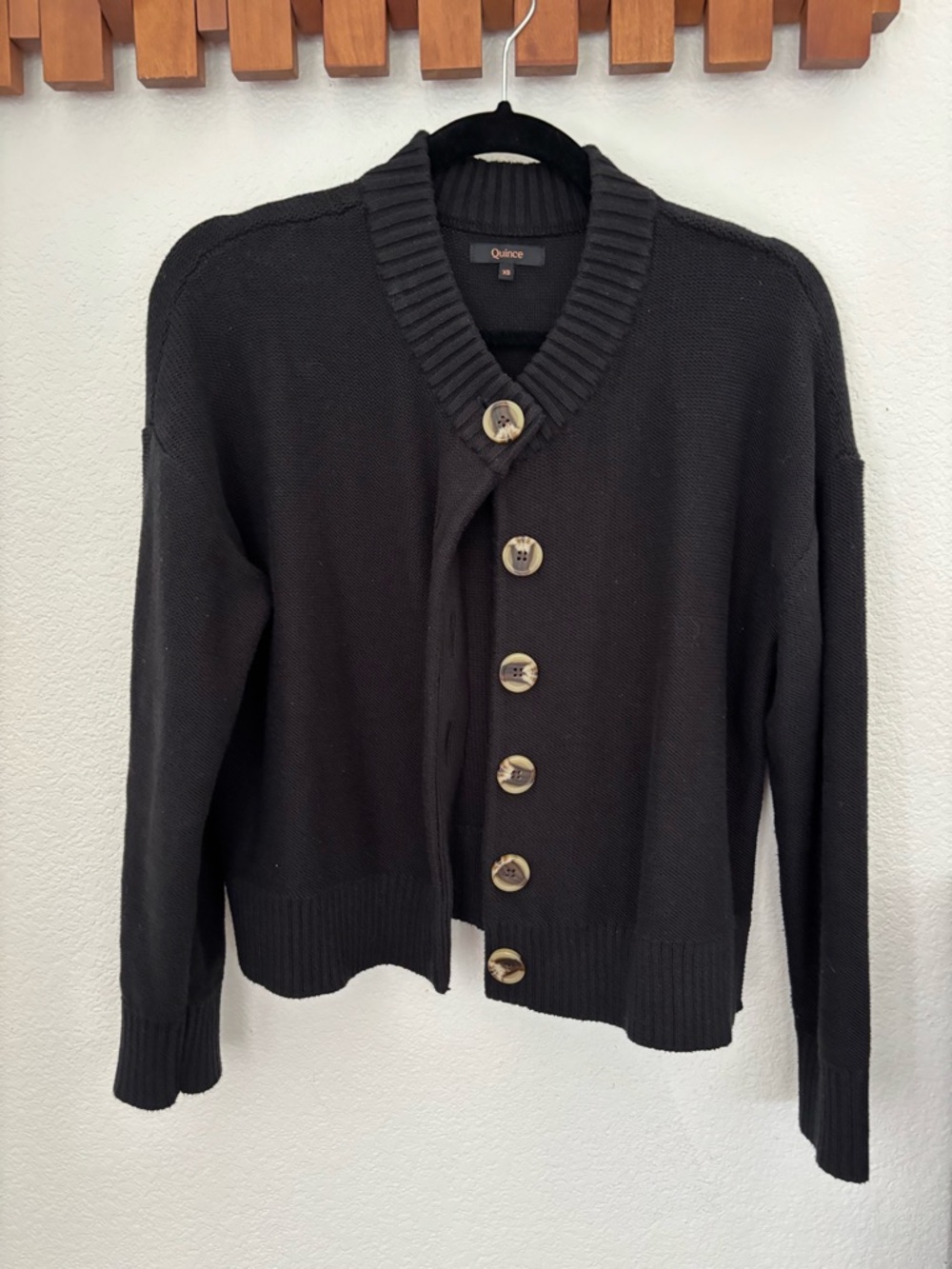 Quince Cropped Boxy Button Cardigan Black XS